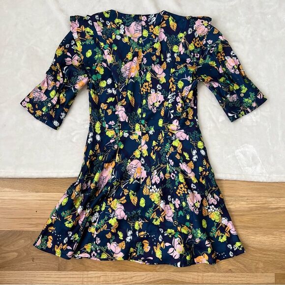 TANYA TAYLOR Audrey Mini A-Line Floral Ruffle Puff Sleeve Dress Multicolor 12 - Picture 7 of 8